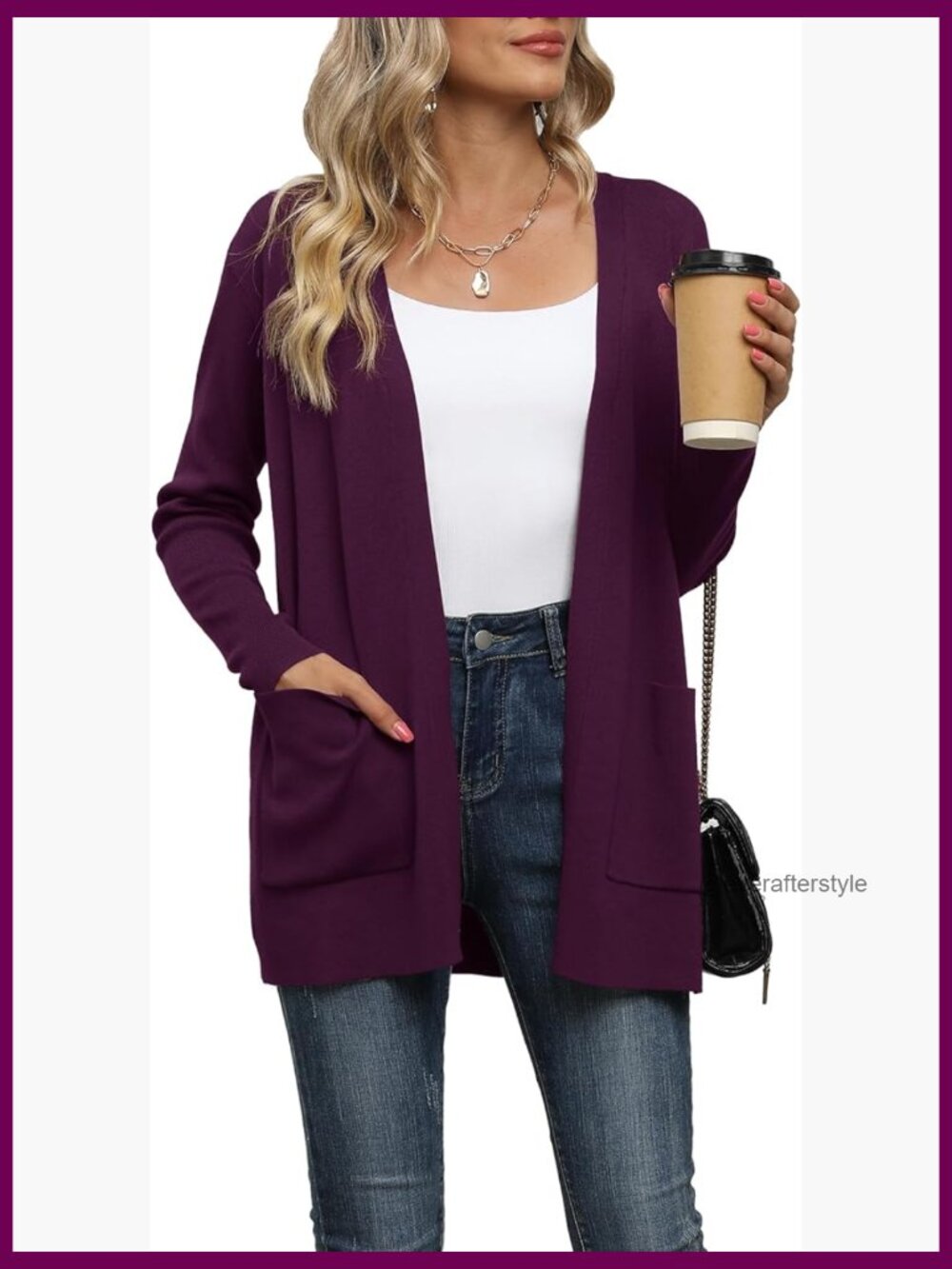 V-Neck Long Sleeve Open Front Cardigan with Pockets